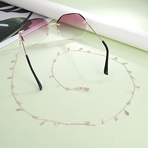 Likgreat Leaves Crystal Sunglasses Chain Reading Glasses Holder Chains Lanyards Eyeglasses Strap Eyewear Cord Rope For Women (Rose Gold Tone) #TOP3