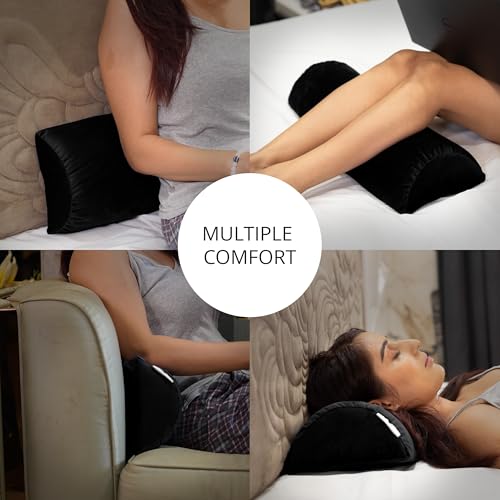 Image of Orthopaedic Leg Support Memory Foam Half Moon Bolster Black - (2 Year Warranty) Knee Pain Relief for Side Sleepers, Back Alignment Roll for Office Sitting, Washable Velvet Cover Pillow