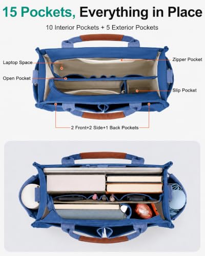 Image of FIORETTO Womens Canvas Tote Bag Purse with Individual Compartment, Zipper Top, Reinforced Bottom & Luggage Sleeve