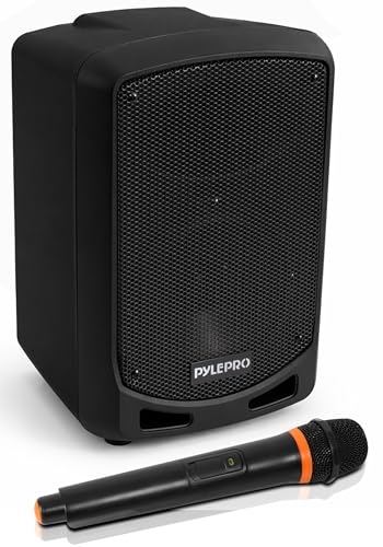 Pyle Portable Bluetooth PA Speaker System - Indoor Outdoor Karaoke Sound System w/Wireless Mic, Audio Recording, Rechargeable Battery, USB/SD Reader, Stand Mount, for Party, Crowd Control - Pyle