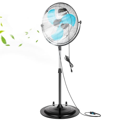pasapair 20 inch Heavy Duty High Velocity Pedestal Fan with Powerful 1/5 Motor - Pedestal Misting Fan for Outside - IPX4 Waterproof Misting Fans for Patios, Workshop, Garage - ETL Listed
