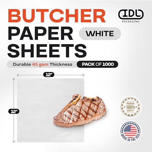 Image of White Butcher Paper Sheets 12 inch x 12 inch, Pack of 1000 - USA-Made Precut Paper