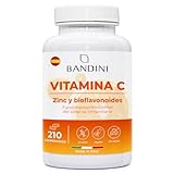 Bandini® Vitamina C 1000mg + Zinc + Bioflavonoides | 210 comprimidos - 1 por día | Sistema inmunológico y Antioxidante | Piel, huesos, uñas, cabello | Suplemento Defensas Inmunitarias | Vitamin C pura