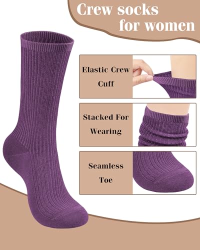 Image of YSense Women's Cotton Crew Socks 6 Pairs, Long Cute Aesthetic Neutral Athletic Boot Socks for Women Stocking Stuffers Gifts