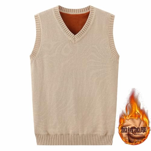 Men'S Thickened Fleece-Lined Knit Vest,Solid Color V-Neck Sleeveless Sweater,Winter Waistcoat 6