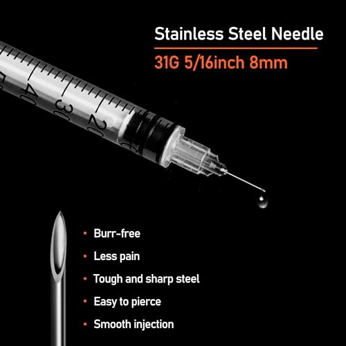 1ml Syringe with Needle, Syringes 1cc 31G 5/16 Inch, Individually Wrapped, Pack of 100 - Thumbnail 2