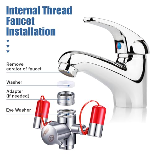 Image of TrelaCo Eye Wash Kit, Faucet Mounted Emergency Eye Wash Station with Cover Sink Attachment, 1 Continuous Flow Eyewash Station, 3 Adapters, 1 Inspection Tag, 1 Sign for Lab, Factory, Industry and Home