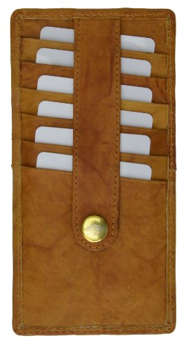 MARSHAL Women's Genuine Leather Slim Stacker Card Case Protection Wallet (Tan)