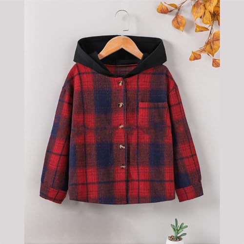 Teen Girls Oversized Flannel Plaid Hoodies Kids Streetwear Button Shirts Long Sleeve Lightweight Jacket Y2K Birthday Coats3