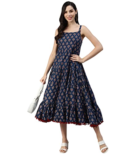 Image of Divena Rayon Cream A-Line Floral Printed Midi Dress