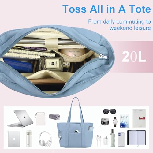 Image of CTWWFS Large Tote Bag for Women with Zipper, Nylon Lightweight Work Tote with 15.6 inch Laptop Sleeve, Nurse Bag for Work College