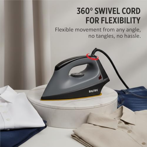 Image of BALTRA Flash Pro Dry Iron Press 1000 Watts, Greblon Non Sick Coated Golden Sole Plate | 5 Modes | Heavy Weight Iron for Clothes | Shock Proof Body | Aerodynamic Design | 2 Years Replacement Warranty