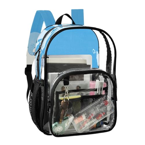 Cute Cartoon Blue Elephant Kids Clear Backpacks For School Clear Bookbag For Boys Transparent Seethrough PVC Bag2