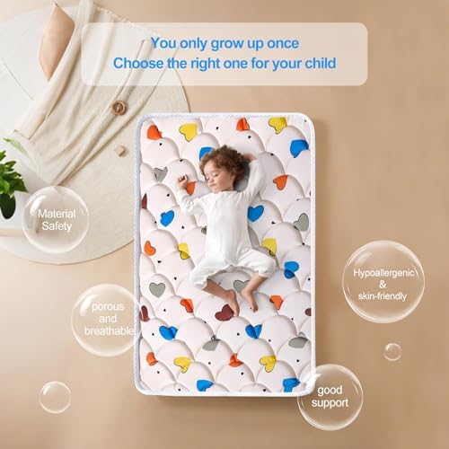 Image of Pack and Play Mattress (38 inchx26 inchx1.5 inch),Skin Friendly Fabric, Soft, Breathable and Quiet, Provides Baby Friendly Support and Helps Healthy Spine Development,Pack and Play Topper,Cute Heart Pattern