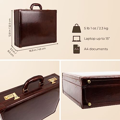 Image of Time Resistance Leather Attache Case Full Grain Italian Leather Briefcase Bag for Men and Women Laptop and Bussiness Work Bag