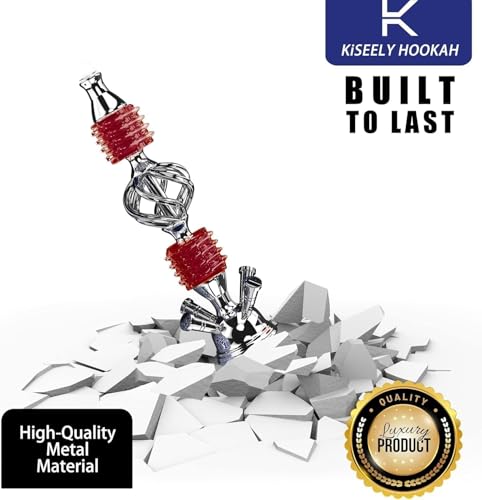 Shisha Komplettset mit 4 Schläuchen, 22'' Großes Shisha Kit für bis zu 4 Personen mit allem inklusive, Keramikschüssel | Premium-Schlauch| Schöne Glasvase (Rot GR1)