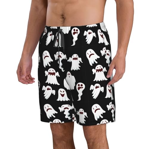 Men's Beach Shorts Swim TrunksFun Patterns Funny White Ghost Print for Surfing Running Summer Vacation2