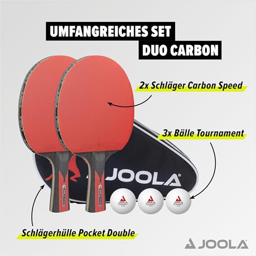Foto von JOOLA Tischtennis Set Duo Carbon 2 Tischtennisschläger + 3 Tischtennisbälle + Tischtennishülle, rot/schwarz, 6-teilig