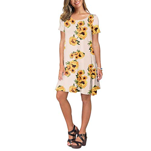 Heavkin Dresses For Women Pocket Casual Crew Neck Loose Knee-Length Short Dress 2021 #TOP2