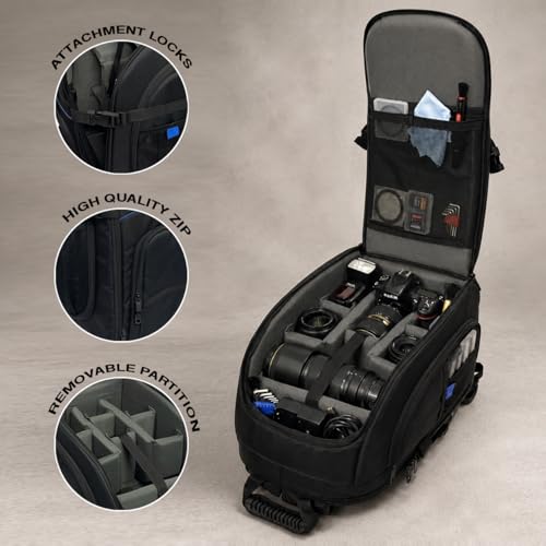 Image of Rotado J1 Camera Backpack with Dedicated Laptop Compartment | Shockproof DSLR Bag with Removable Dividers, Rain Cover & Padded Straps (Black)