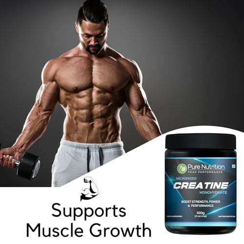 Image of Pure Nutrition Micronised Creatine Monohydrate Powder, Pre /Post Workout Supplement, Instant Energy for Athletic Performance, Fast Recovery, Increased Muscle Mass, Unflavoured, 100g, 33 Servings