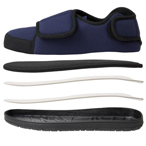 Men Adjustable Straps Slippers Breathable Adjust Closure Diabetic Walking Shoes for Men Extra Wide Width for Swollen Feet All Season Wear Black DarkBlue US8-US132