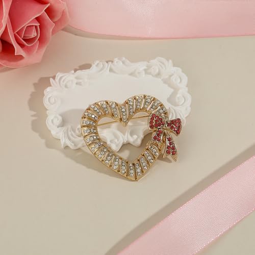 Image of Valentines Heart Brooch Pins for Women | Red Heart Gift Box Pins for Women | Valentines Wedding Party Accessories Gift