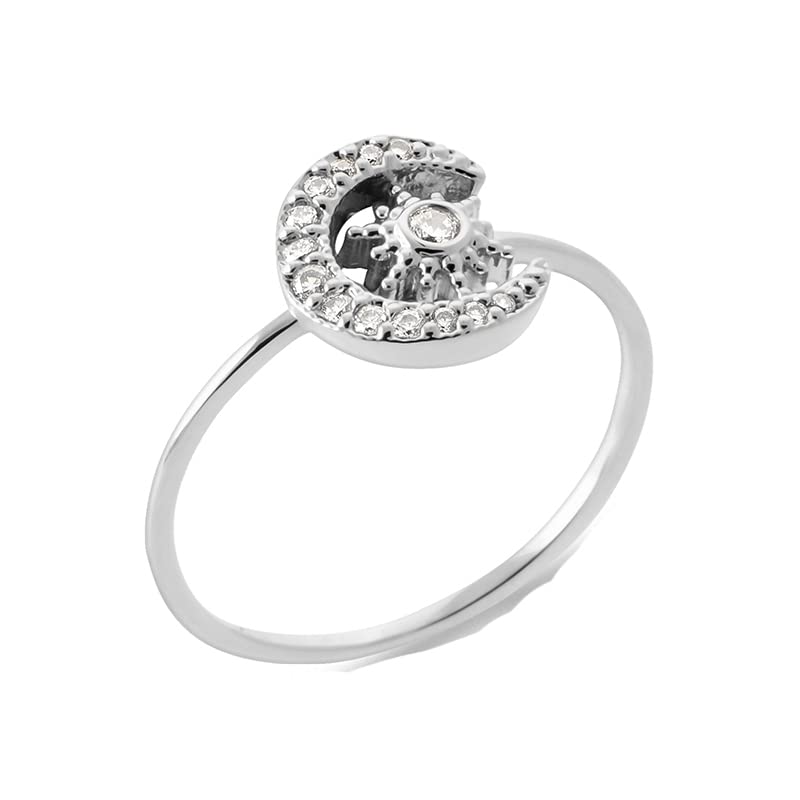 Bague Argent 925 anti-ternissement Tata Gisèle, l'anneau lune et soleil brillant