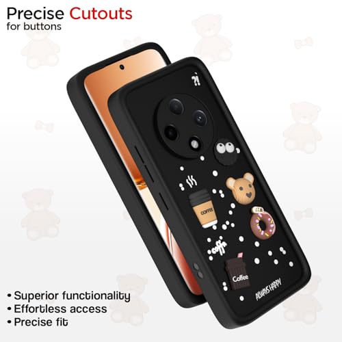Image of Pikkme Back Cover for Oppo F27 Pro Plus 5G | Cute Fun Cartoon 3D Bear Silicone Full Body Protection Bumper Case (Black)