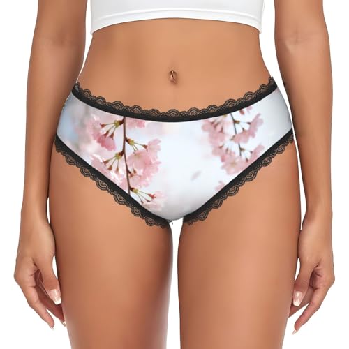 CNTDBU Bragas de encaje negro con diseño de ramas de cerezo para mujer, suaves, elásticas, de talle bajo, sin costuras, transpirables, para uso diario, Negro, M