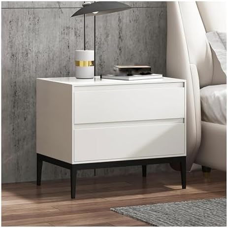 Modern Solid Wood Nightstand with 2 Drawers - Stylish Bedside Table & Storage Cabinet with Metal Legs - Versatile End Table for Bedroom, Living Room, Office - Durable & Functional