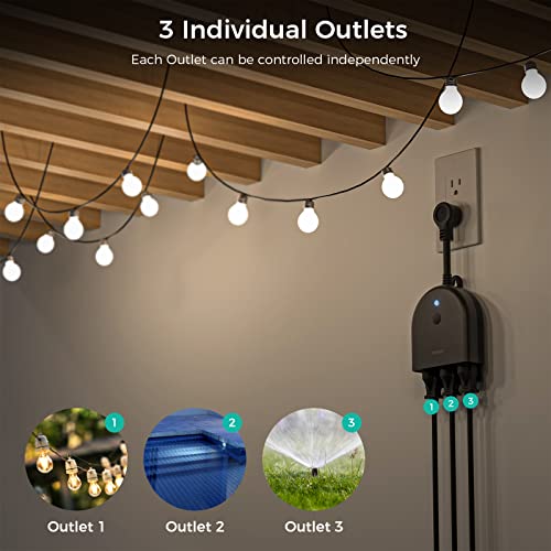 Outdoor Smart Plug, Tessan Wifi Smart Outlet Switch With 3 Individual Sockets Work With Alexa Echo Google Home, Wireless Remote Control Outlet,Timer By Smartphone, Weatherproof Outdoor Power Strip #TOP4