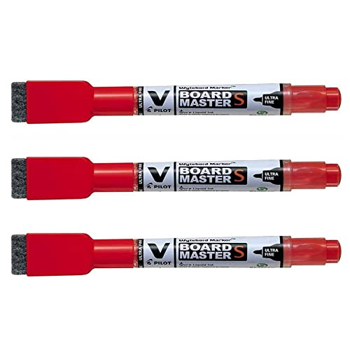 PILOT Lote de 3 rotuladores de pizarra blanca V BOARD MASTER S con borrador rojo