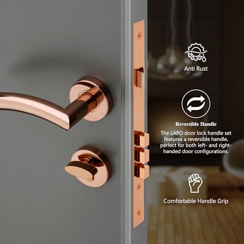 Image of LAPO Mortise Lock Set for Main Door | 50x85mm Lock Body | 70mm Cylinder | Fits 30-50mm Door Range | 3 Brass Keys | Rose Gold Finish | Reversible Fit | Easy Mount Setup | 3 Years Warranty | CMH-5T