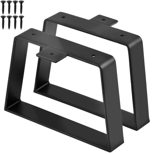 POUMUE 2PCS Patas de Mesa Trapezoidales Negras,17×21,5×15cm Patas para Mesa Comedor,Patas Metálicas Carbono Capacidad de Carga 160kg con 8 Tornillos,Pata de Mesa de Forma Trapezoidal para Mesa de Café
