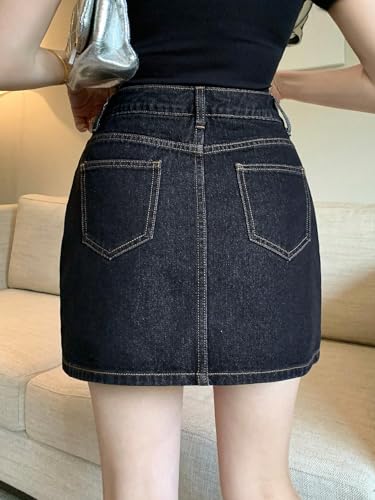Image of Lymio Skirts for Women | Denim Mini Skirt | High Waisted Light Blue Jean Skirts for Women | Casual Short Pencil Skirt with Pockets | Slim Fit Stretch Denim Bottoms (LWHP-62-63)
