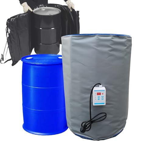 55N Insulated Drum Heating Blanket, 4000W Waterproof Heater, Fixed Temp 32-401°F, Durable Ox Fabric & Alloy Vinyl for 275N/200L Drums, Gray Industrial Heating Solution