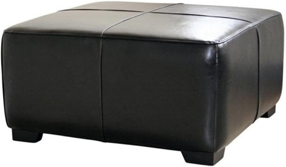 BOWERY HILL Square Leather Ottoman, 31.5 x 31.5 x 17 in, Bonded Leather Upholstery, Black Finish, Kiln-Dried Hardwood Frame, High-Density Foam Padding, Modern Living Room or Bedroom Seating