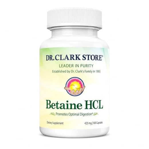 Dr. Clark Betaine HCL Digestive Enzymes - Acid Reflux Medicine, Hydrochloric Acid Protein Supplement, Optimal Digestion Formula, 100 Capsules, 425 mg
