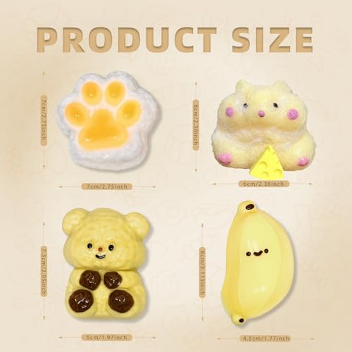 4 Stück Fufu Squishy,Taba Squishy Set,Banane, Kleiner Bär, Hamster, Katzenpfote, Taba Squishy… – Ansicht 2