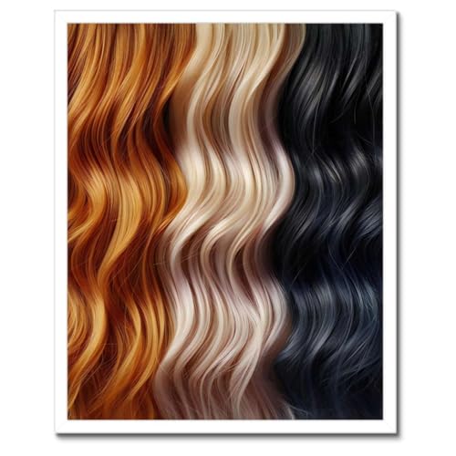 Poster Coiffure cheveux colorés 40x50cm avec cadre noir pour salon de coiffure