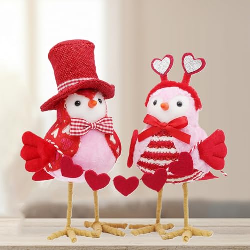 Oiseaux de Saint-Valentin en peluche et décorations de table romantiques pour étagère - 2pcs