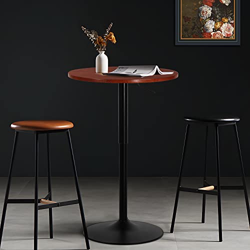 Monibloom Round Bar Table Adjustable Height, Black Leg And Base Pub Table 360° Swivel Suitable For Living Room Dining Room Bistro Cafe, 23.5" Diameter Red Wood Texture Top Cocktail Tables #TOP7