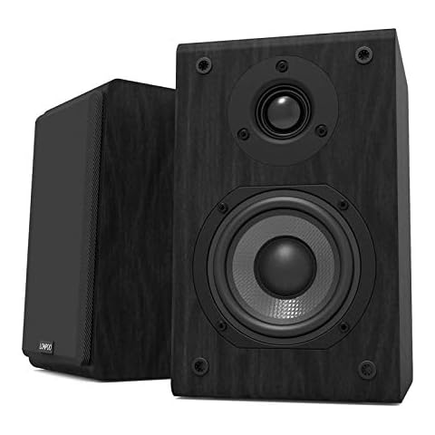 LONPOO Passive HiFI Bookshelf Speakers Pair, 2-way Speaker System with Bass Sound, Carbon Fiber Woofer and Silk Dome Tweeter, 4~8 ohm Cover