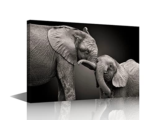 Mother Elephant and Baby Elephant Canvas Wall Art Picture Artwork for Bedroom Wall Decorations For Living Room Animal Pictures Wall Artwork Framed and Ready to Hang Medium Size(16x24in