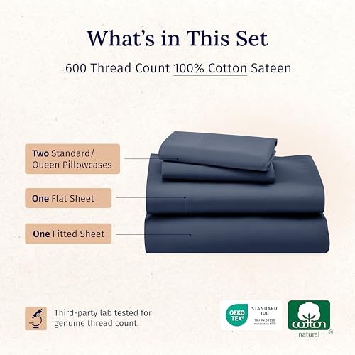 California Design Den - Luxury Full Size Sheet Set - 100% Cotton, 600 Thread Count Deep Pocket Full Size Bed Sheets, Hotel-Quality Cooling Sheets with Sateen Weave - Royal Navy Blue