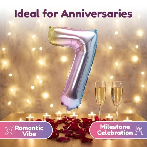 Image of YPSelected 32 Inch Large Foil Helium Number Balloon Birthday Wedding Party 0-9 (Rainbow, 7)