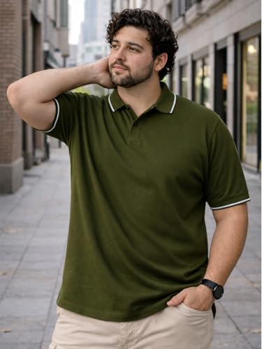 Image of Veirdo Men's Classic Fit Plus Size Polo T-Shirt, Half Sleeve, Stylish Cotton Tee, Formal & Casual Wear, Comfortable & Durable (3XL-5XL)