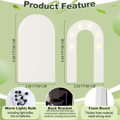 3-in-1 Outdoor Arch Backdrop Stand, 6.2FT+5.5FT Wedding Backdrop Arch Stand Cover with Lights 2 Set Round Top Arch Photo Booth Background Frame for Birthday Baby Shower Halloween Christmas Party Decor - Thumbnail 2