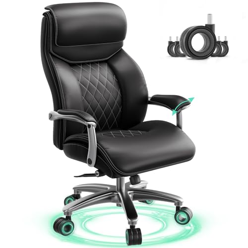Image of Big and Tall Office Chair with Wide Area Armrest, 600lbs Heavy Duty Desk Chair with Adjustable Lumbar Support, PU Leather High Back Ergonomic Executive Computer Chair